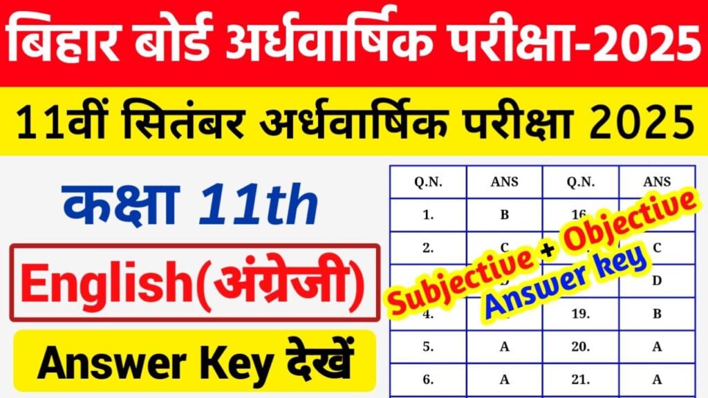 Bihar Board 11th English Half Yearly Exam Answer Key 2025