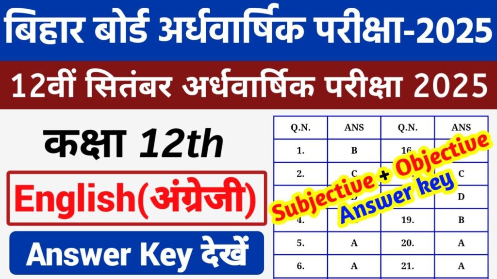 Bihar Board 12th English Half Yearly Exam Answer Key 2025