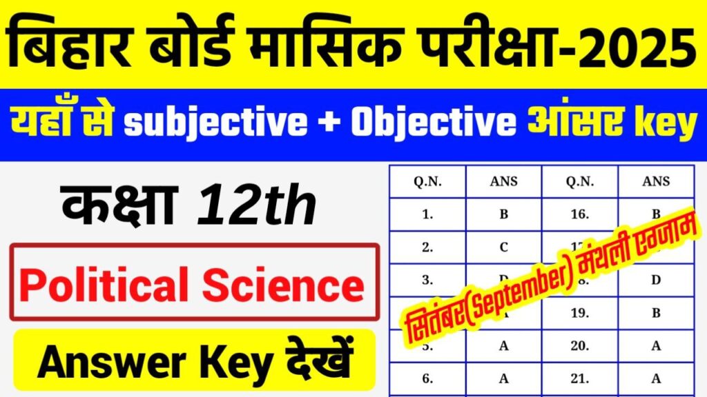 Bihar Board 12th September Political Science Monthly Exam Answer Key 2025
